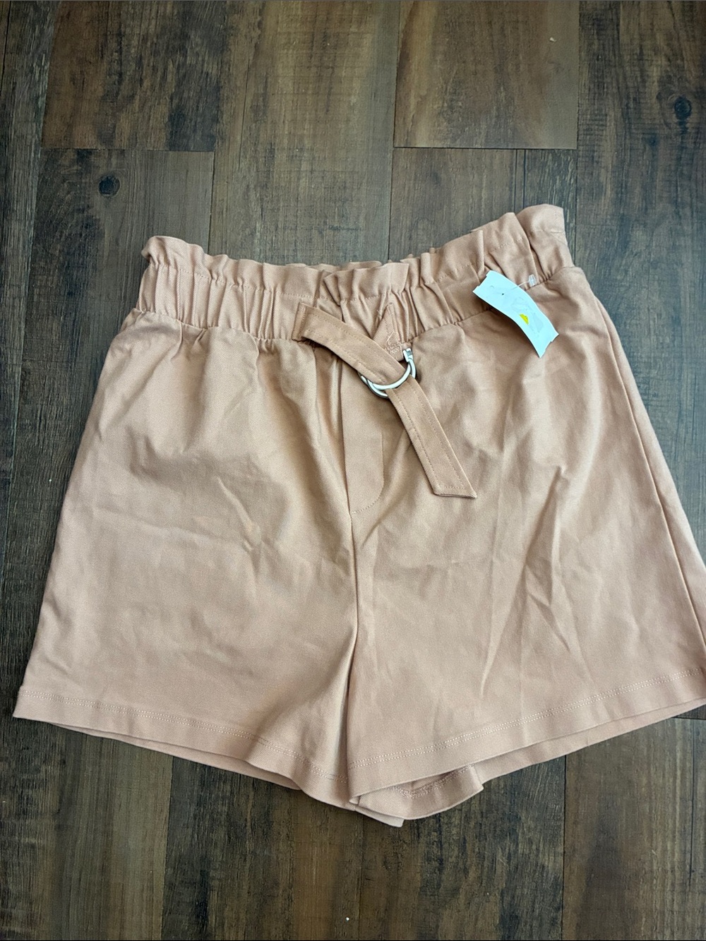 Derek Heart High-Waist Paperbag Shorts in Peach
